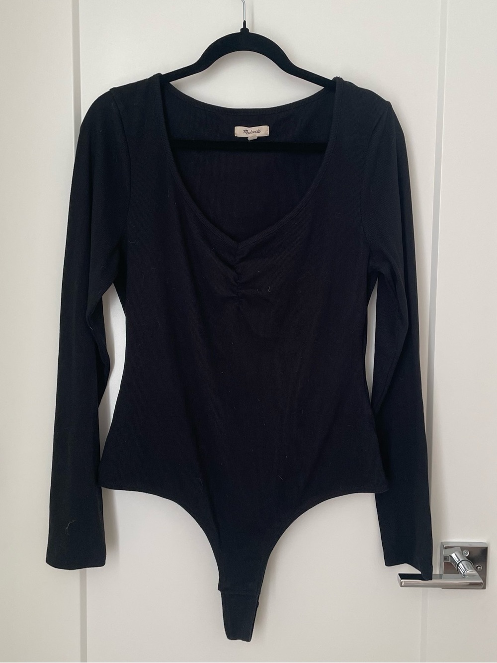 Black Madewell Ruched V-Neck Bodysuit
